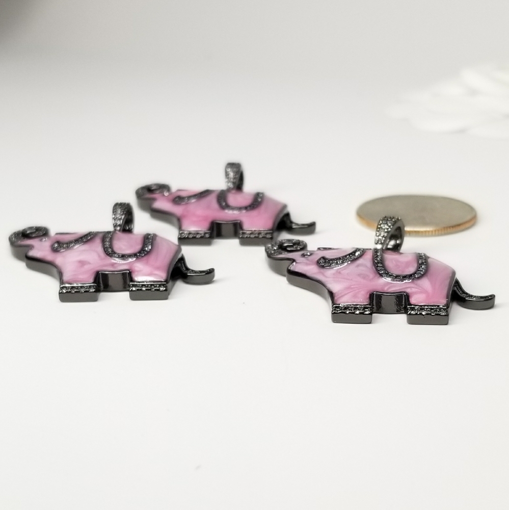 NWT Pink Enamel Elephant Pendant Charm Pave CZ NEW - Picture 6 of 9